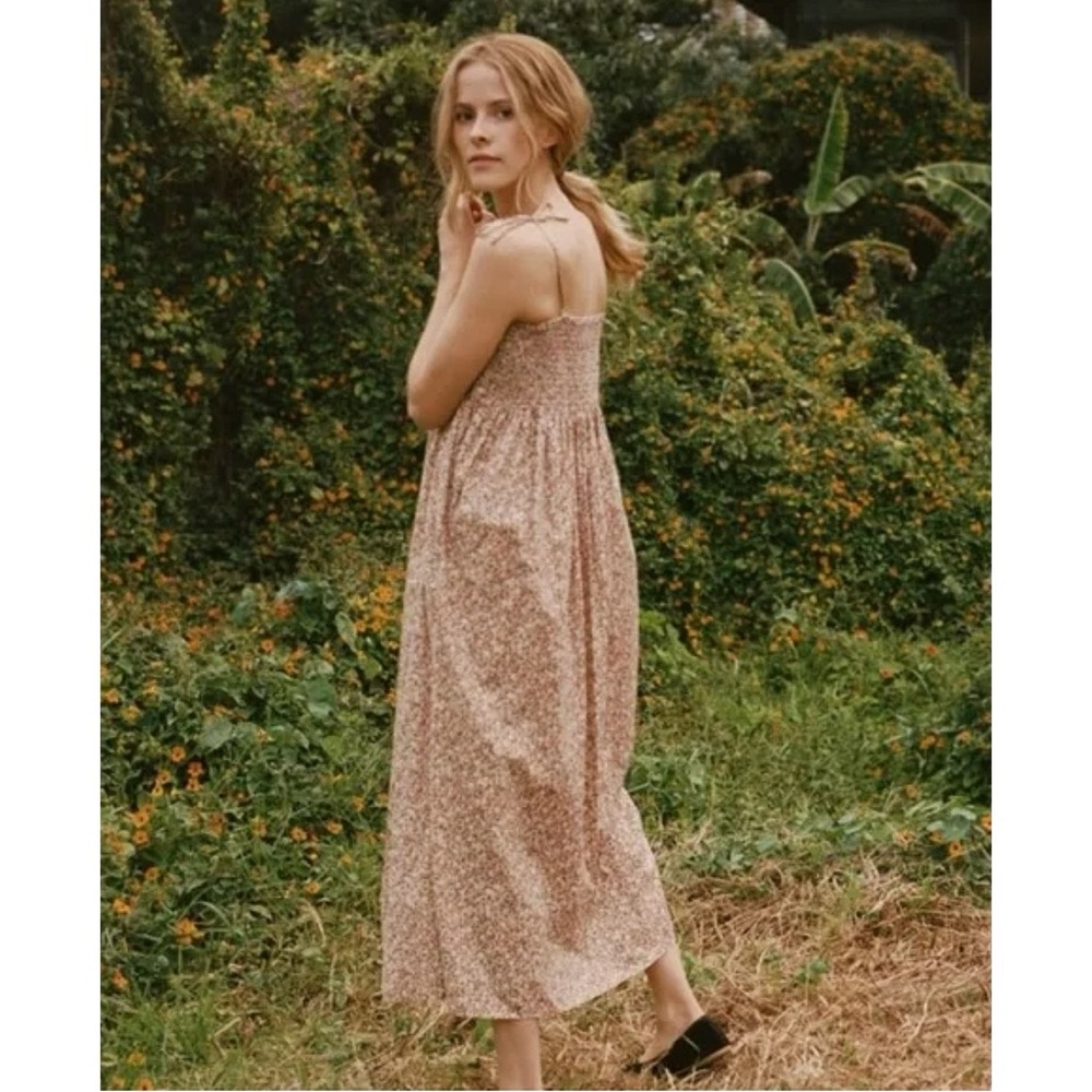 Doen Floral Midi Dress in Brown and Cream - Picture 2 of 7